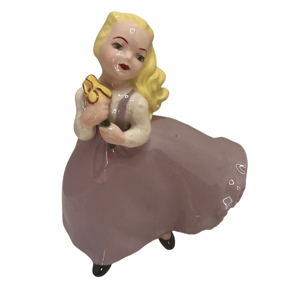 Holland Mold Vintage Girl Figurine Lavender Dress Blonde Hair Ceramic Art 8.5in